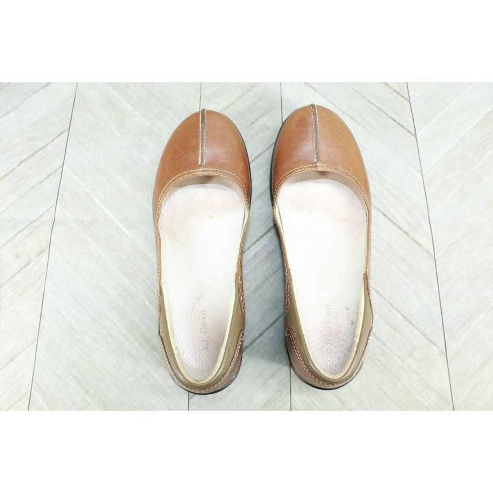 LL BEAN Brown Leather Split Toe Slip On Comfort Shoes Size 8 M - Picture 6 of 9